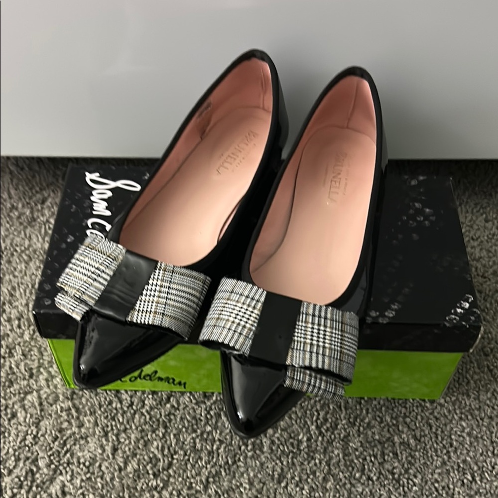 Brunella plaid bow patent leather flats